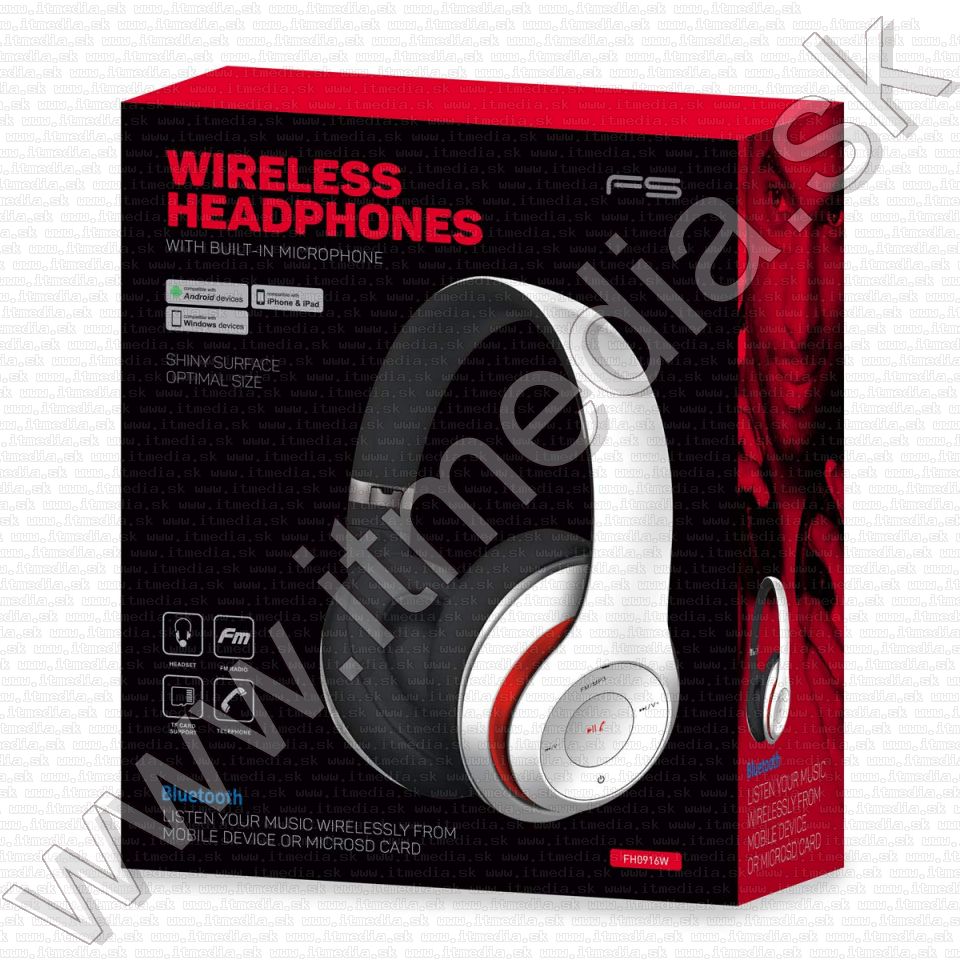Image of Vezetéknélküli Bluetooth fejhallgató és MP3 lejátszó (microSD) Fehér FH0916W (IT14848)
