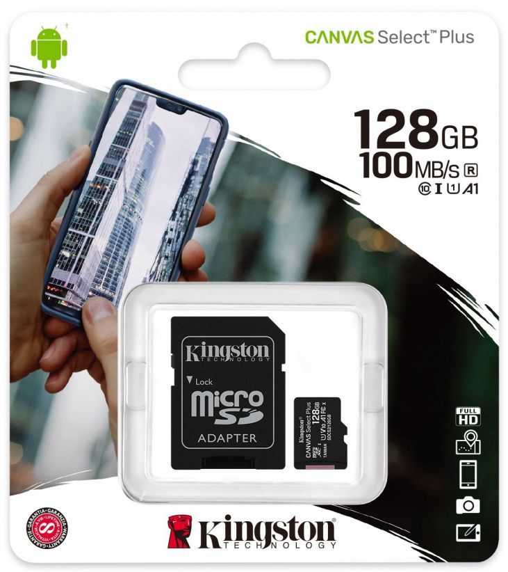 Image of Kingston microSD-XC 128GB Class10 UHS-I U1 A1 + adapter (100R10W) Canvas Select Plus (IT14376)