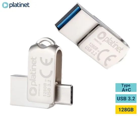 Image of Platinet USB-A USB-C 3.2 pendrive 128GB *Metal* (45969) (IT14847)